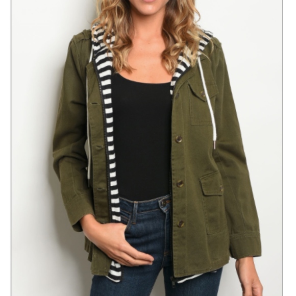 Jackets & Blazers - Olive Jacket with Navy Stripe Accent Lining